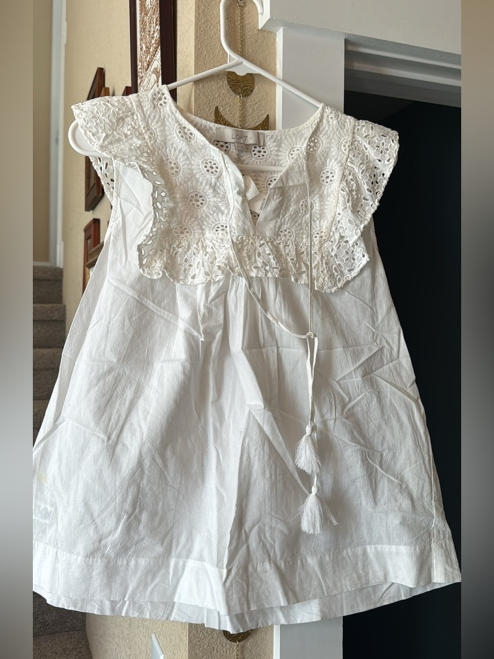 NWT LOFT White Eyelet Tassel Peasant Blouse Tank Tee